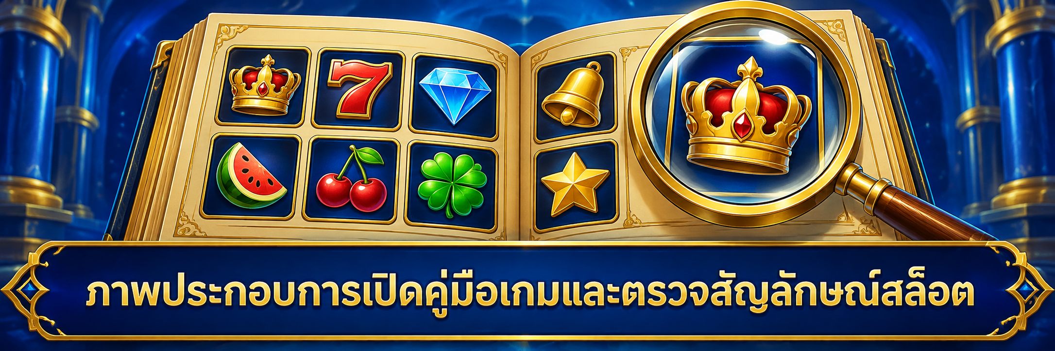ภาพประกอบการเปิดคู่มือเกมและตรวจสัญลักษณ์สล็อต